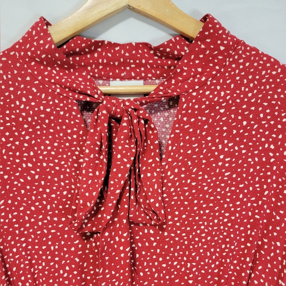 Ava&Viv Ruffled Tiered Tie-neck Long Sleeve Red Maxi Dress Peasant, Grannycore - Picture 4 of 11